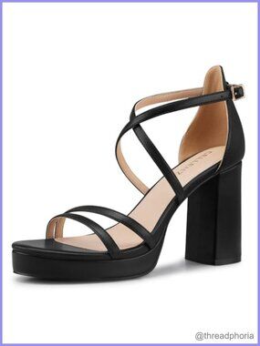Women's Strappy Platform Block Heels 3.4 Inch Comfort High Heels Open Toe Ankle